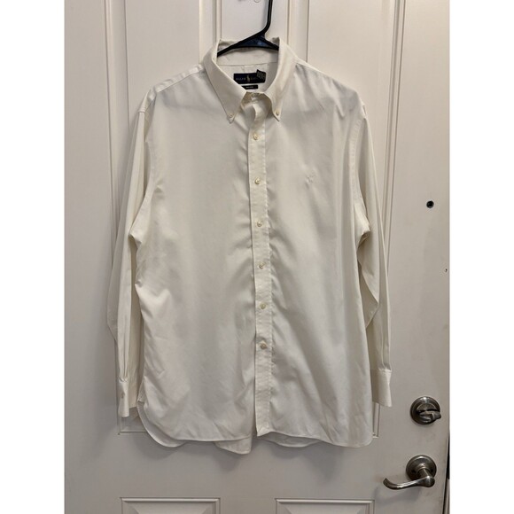 Ralph Lauren Dress Shirt Men Large 16.5 32/33 Solid White white pony Non Iron - Picture 1 of 6